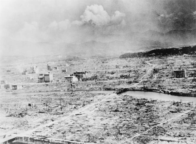 Панорама разрушенного японского города Хиросима после атомной бомбардировки. 1945 г.