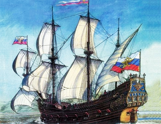 Впервые бело-сине-красный флаг был поднят в царствование Алексея Михайловича на первом русском военном корабле «Орел»