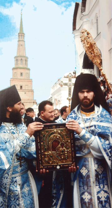 Возвращение Казанской иконы Божьей Матери в Крестовоздвиженский храм бывшего Богородицкого монастыря.