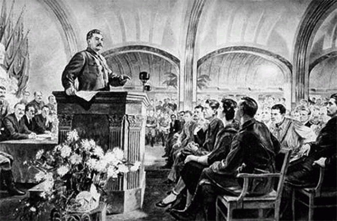 Торжественное заседание 6 ноября 1941 года на станции метро «Маяковская».