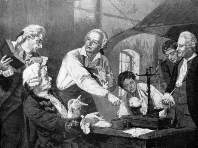 Михаил Ломоносов в химической лабаратории.