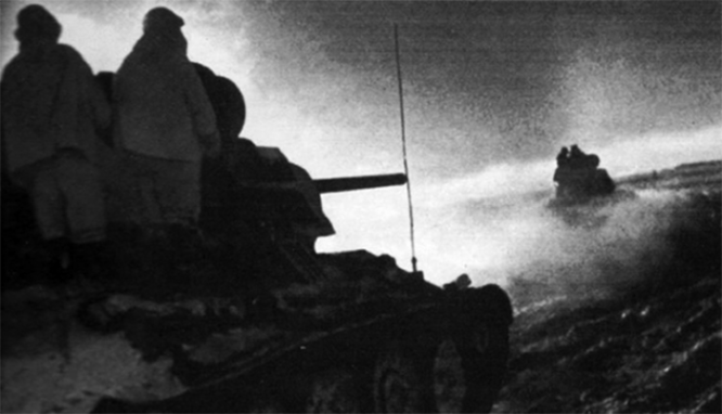 Советский танковый десант на броне танков Т-34-76, совершающих рейд по тылам противника во время операции «Малый Сатурн».