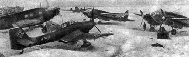 Самолёты Ju-52/3m, Ju-87 и He-111P/H, захваченные корпусом Баданова.