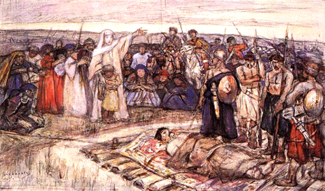 «Княгиня Ольга встречает тело князя Игоря». Эскиз В. И. Сурикова, 1915 г.