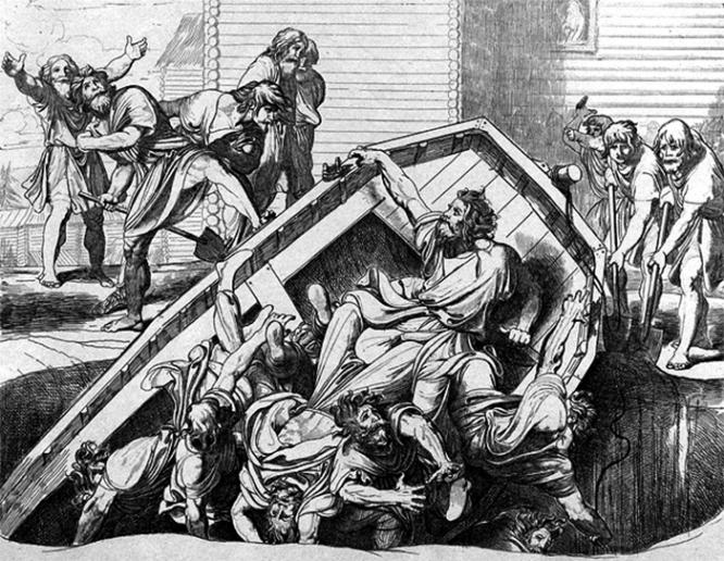 «Мщение Ольги против идолов древлянских». Гравюра Ф. А. Бруни, 1839 г.