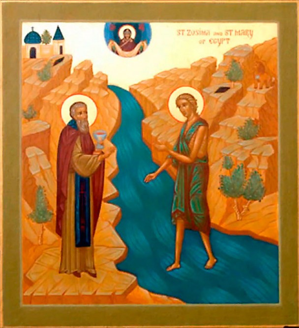 Преподобная Мария Египетская переходит реку по воде