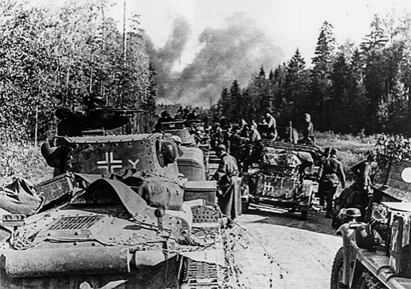 Танки Pz. Kpfw. 38 7-й танковой дивизии вермахта во время наступления на Москву. октябрь 1941 г.