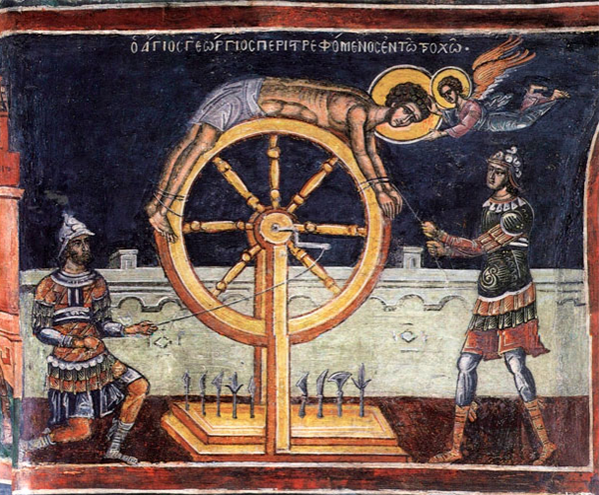 Колесование святого великомученика Георгия Победоносца. Из росписей монастыря Дионисиад, находящегося на юго-восточной стороне горы Афон