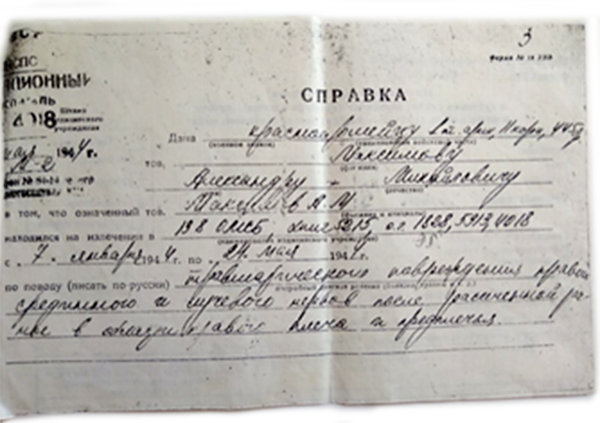 Справка в том, что Максимов А. М. находился на излечении в 198 ОМСБ