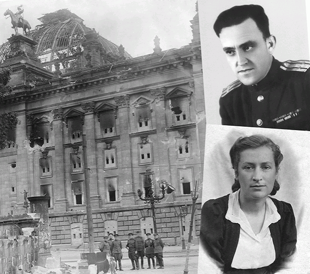 Отец с сослуживцами у рейхстага, май 1945 года // Лесины Константин Корнеевич и Галина Ильинична прошли всю войну